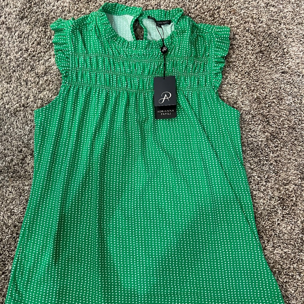 NEW ANDRENNA PAPELLE GREEN SMOCKED DOTTED BLOUSE